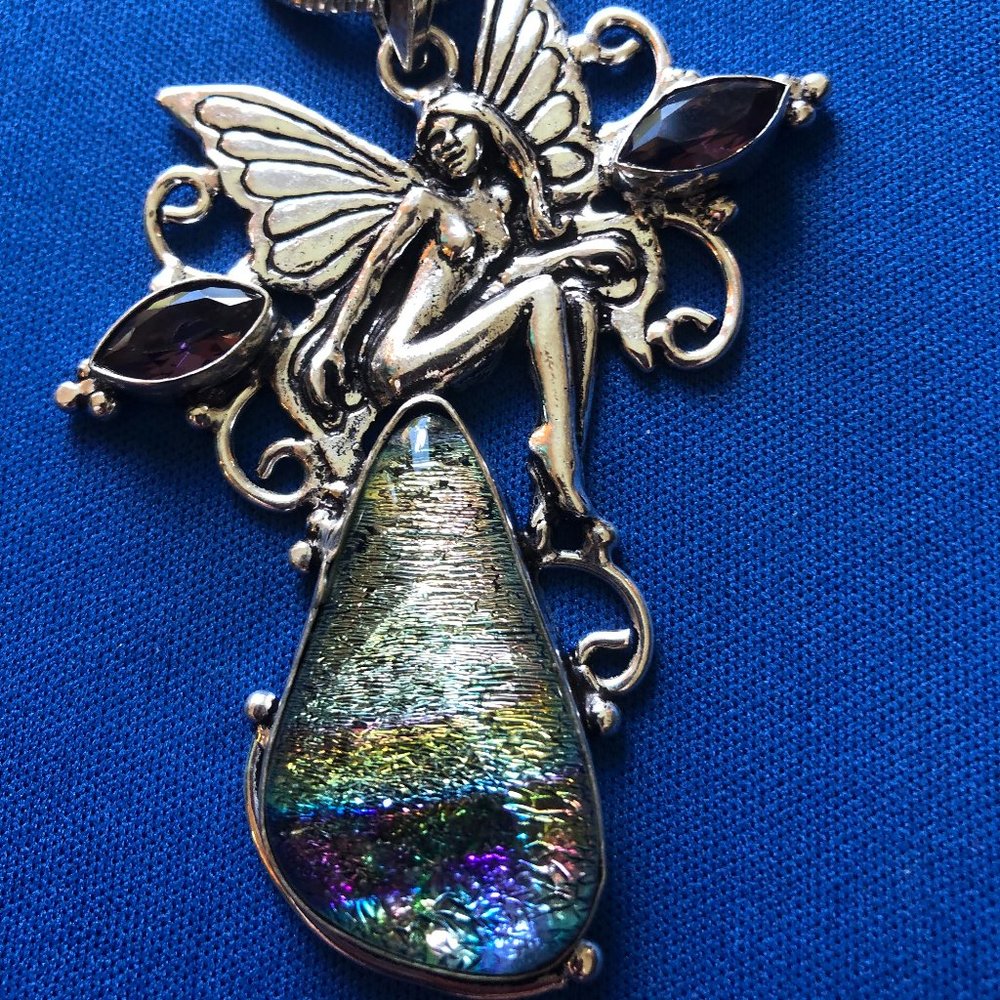 Fairy Necklace 925 Sterling Silver Plated-Dichroic Glass